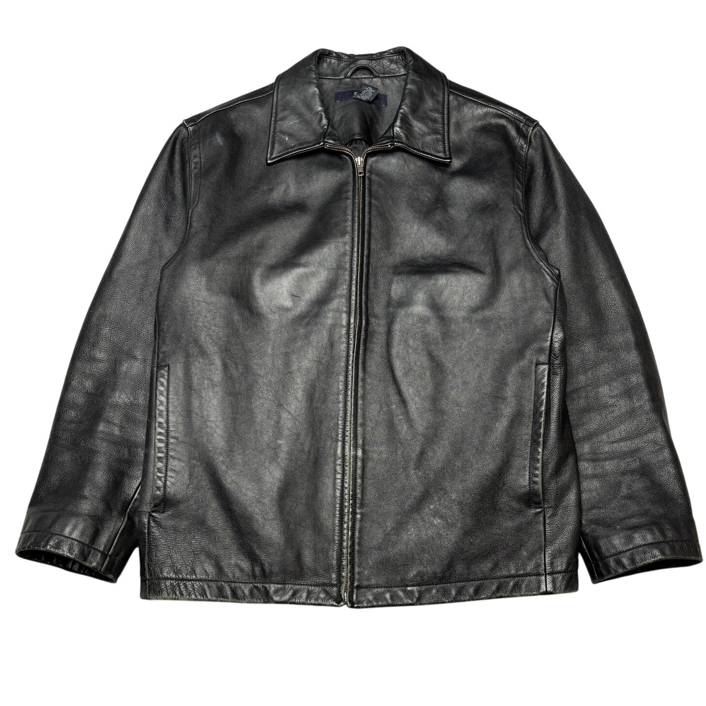 Vintage Gap Leather Jacket Men's Large Quilted Lined Black Moto Americana Y2k